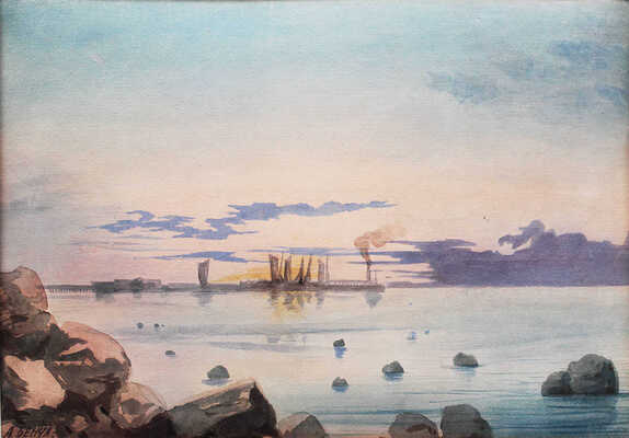 Бенуа Альберт Николаевич. Финский залив. Вид на причал в Петергофе